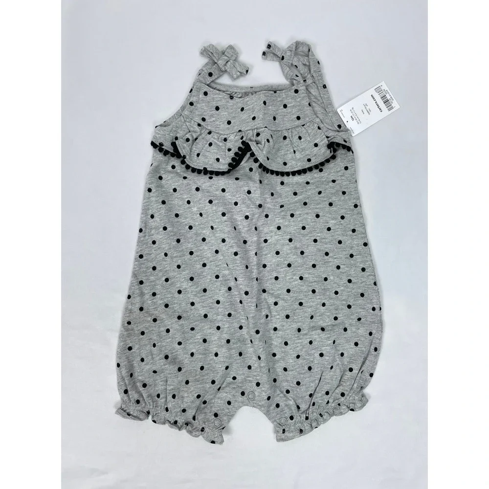 Carter's Baby Girl 12 months Gray Black Dotted Romper Sleeveless One Piece